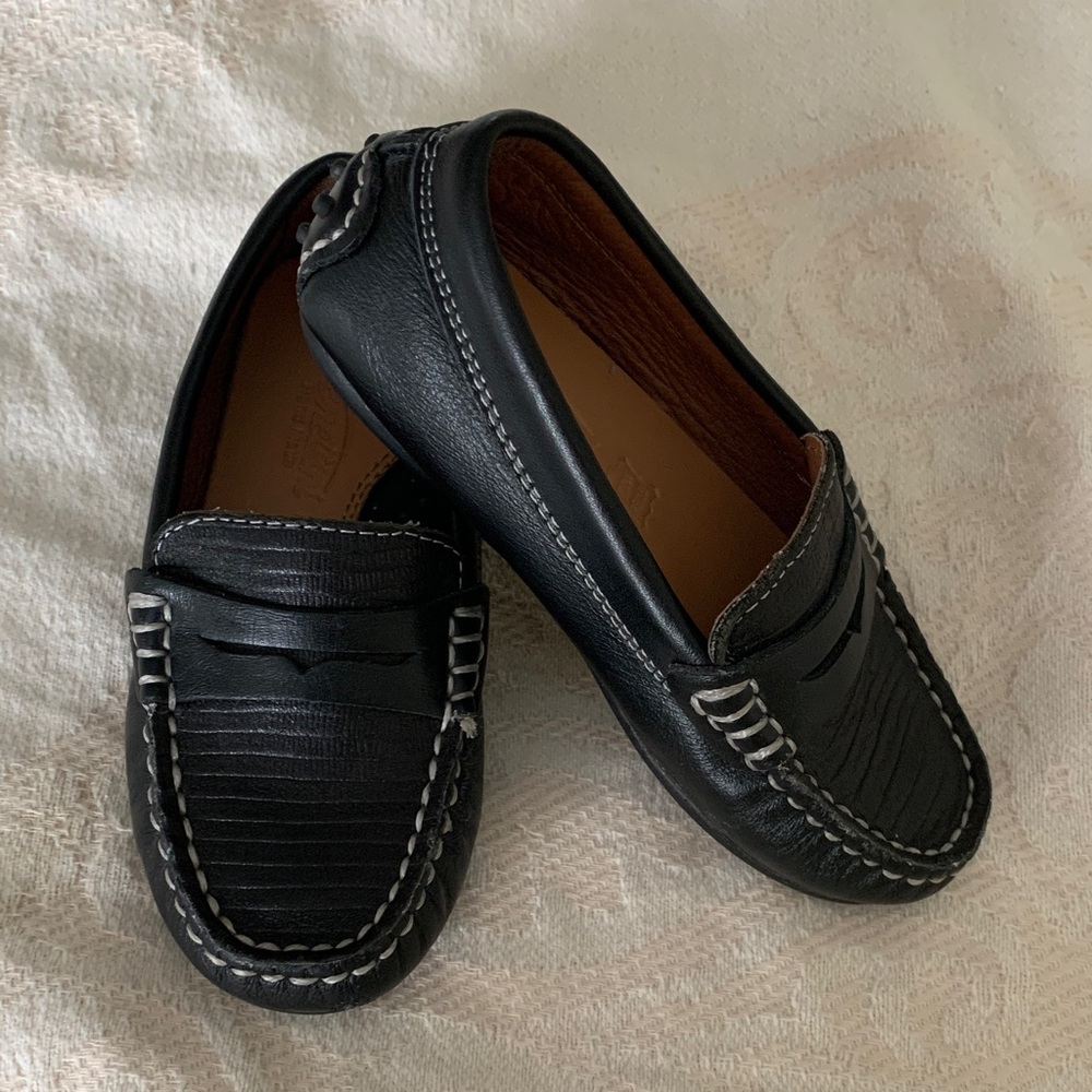 Venettini Black Leather boys Loafers with White Stitching size 25